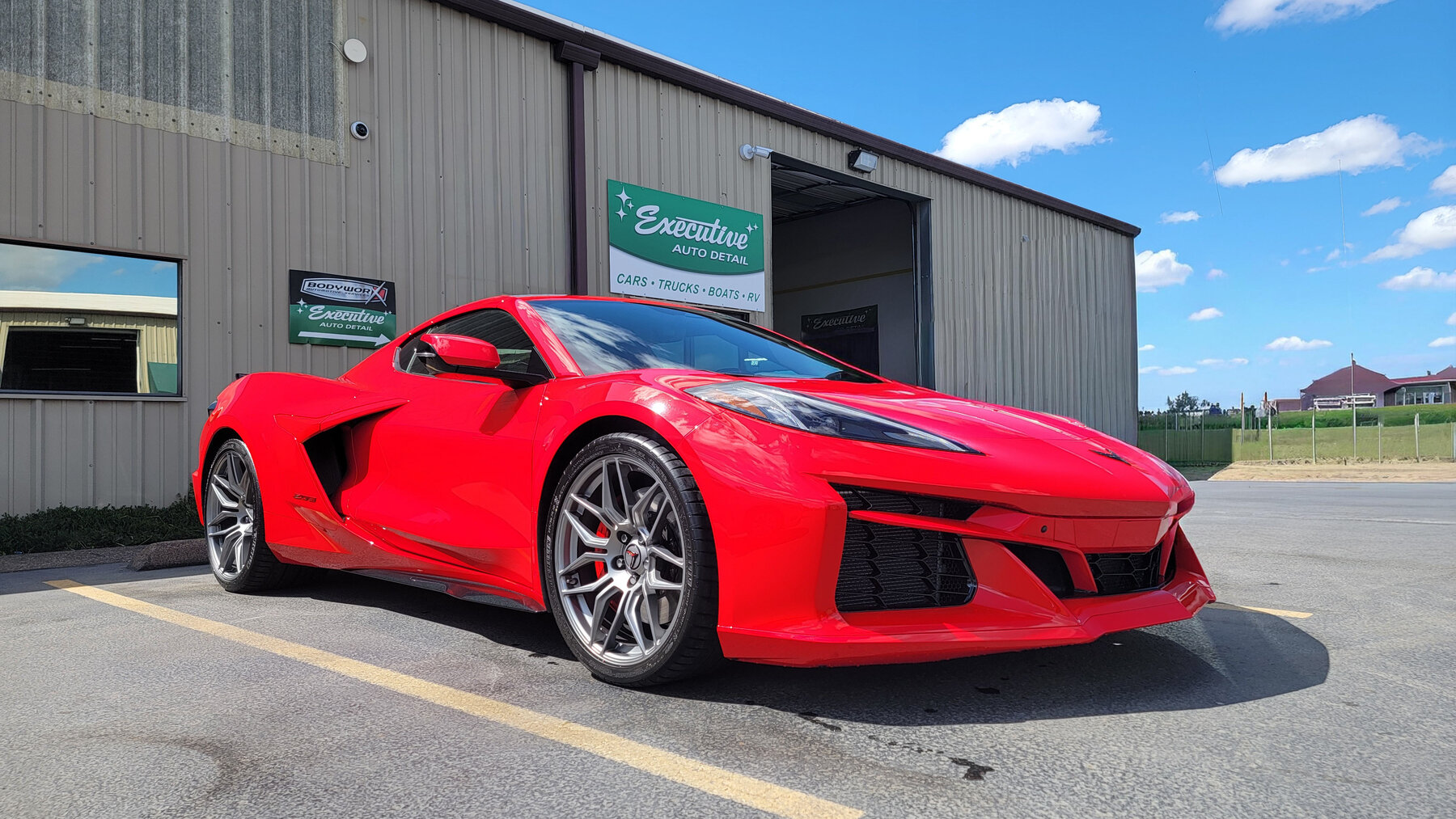 Red C8 Corvette detailed at Executive Auto Detail in Eugene, Oregon