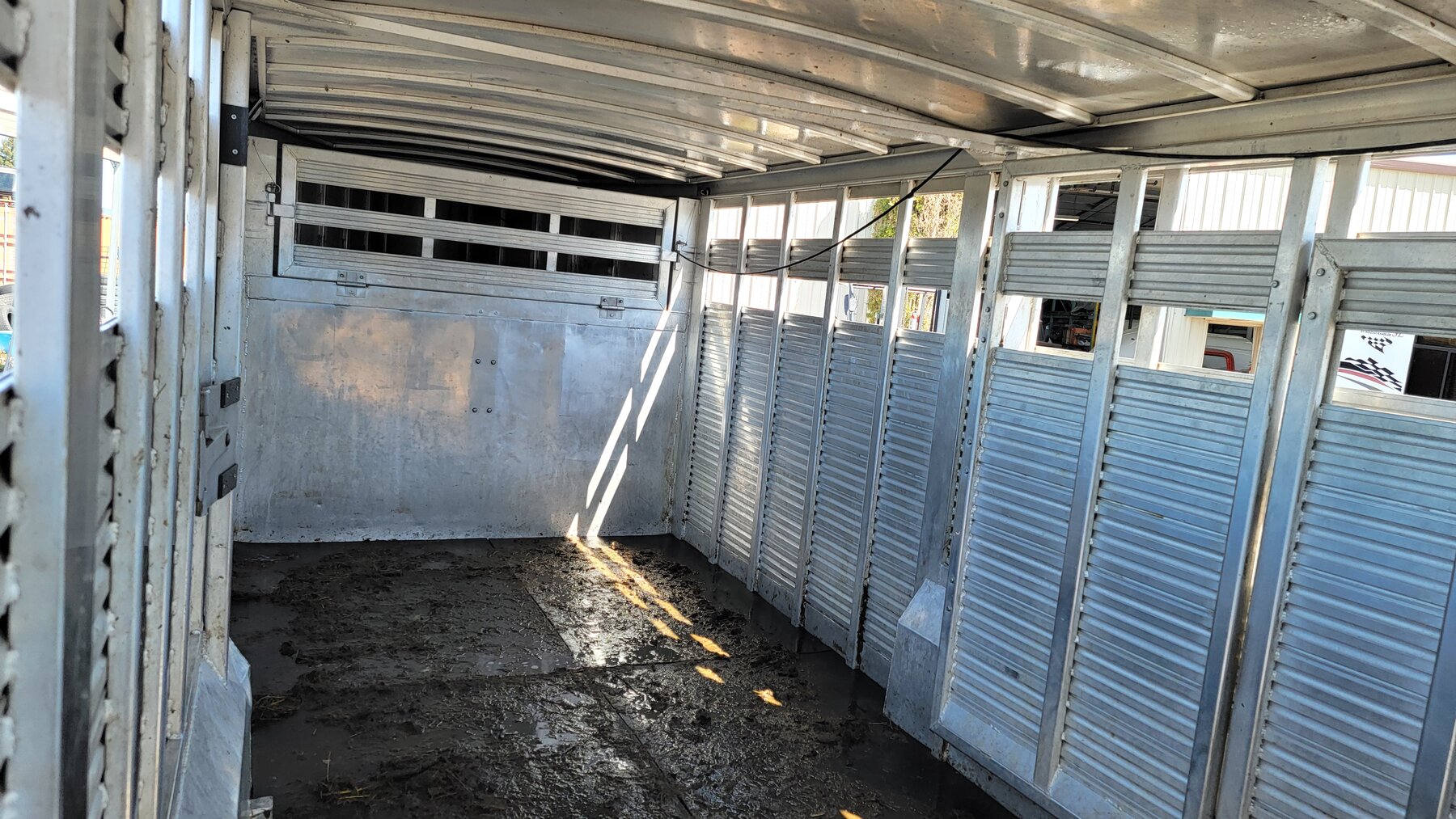 Livestock trailer interior after cleaning in Eugene, Oregon